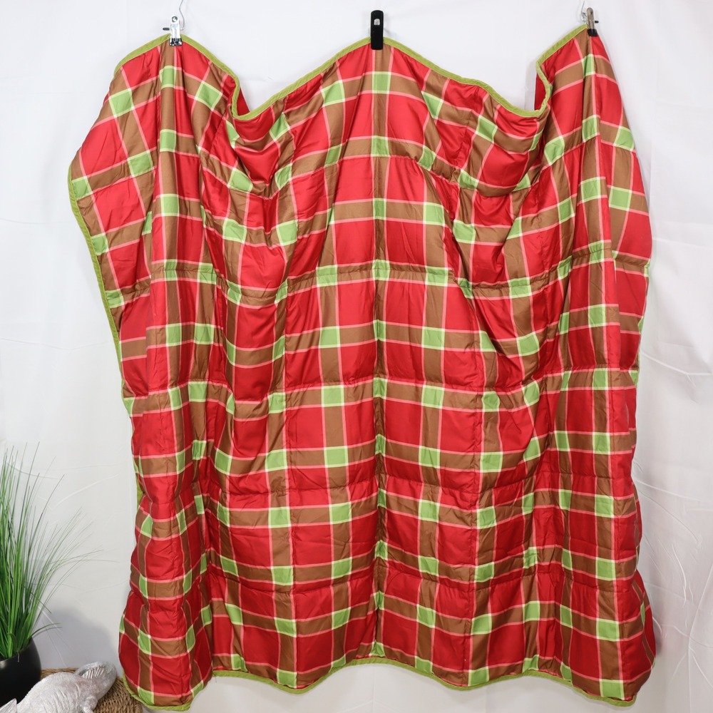 Unbranded Plaid Puffy Throw Blanket OS Red Green Quilted Camping Outdoor